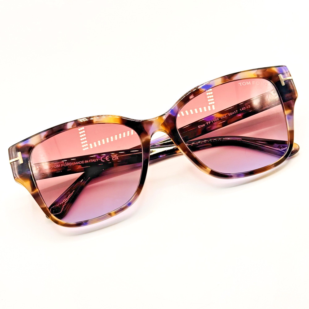 Tom Ford Sunglasses ELSA TF1108 55Z Coloured Havana Cat Eye Pink Gradient 55mm